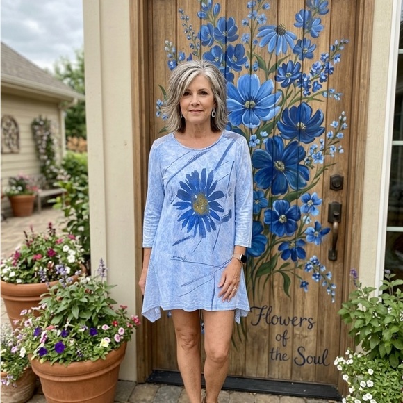 Tops - Blue Floral Women's Dress